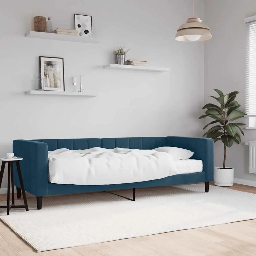 Lit de jour avec matelas bleu 80x200 cm velours