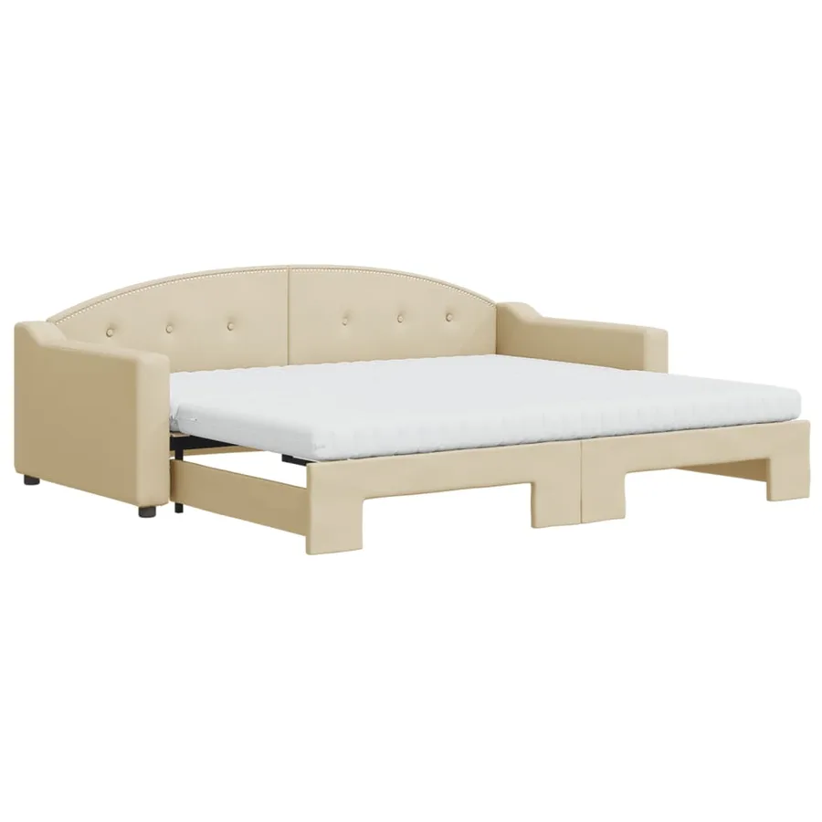 Lit de jour avec gigogne et matelas crème 90x200 cm tissu - 2