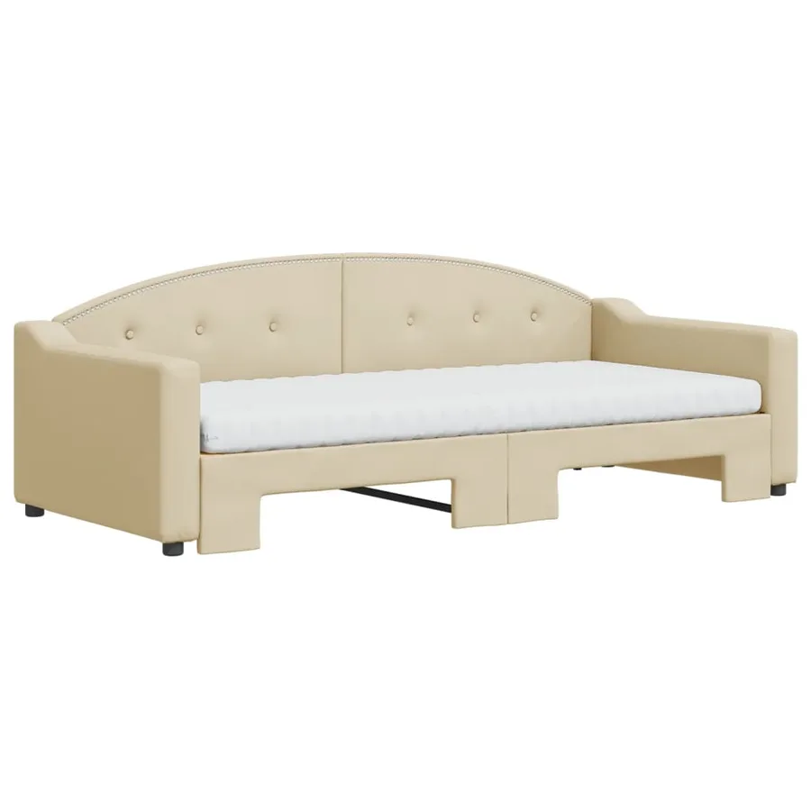 Lit de jour avec gigogne et matelas crème 90x200 cm tissu - 3
