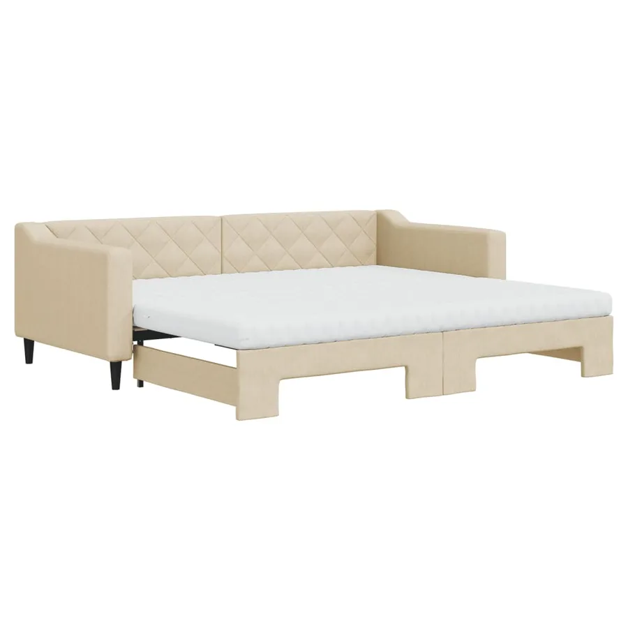 Lit de jour avec gigogne et matelas crème 90x200 cm tissu - 2