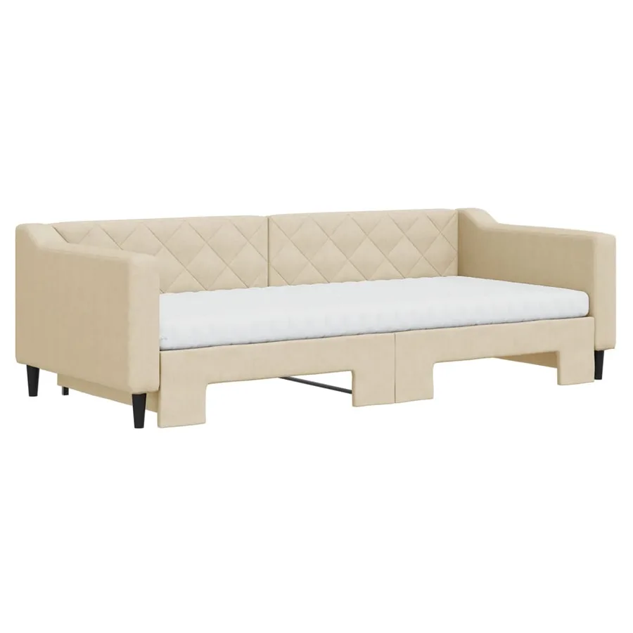 Lit de jour avec gigogne et matelas crème 90x200 cm tissu - 3