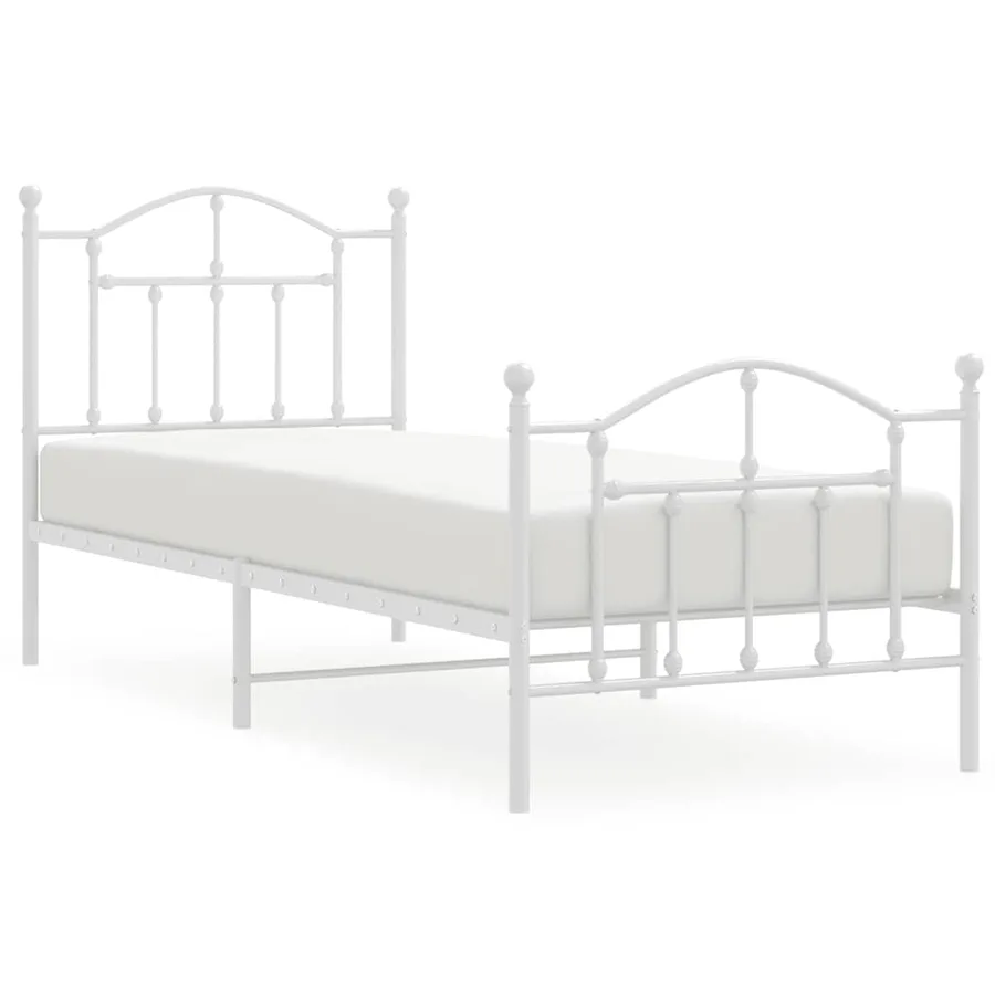 Cadre de lit métal sans matelas avec pied de lit blanc 90x200cm - 2