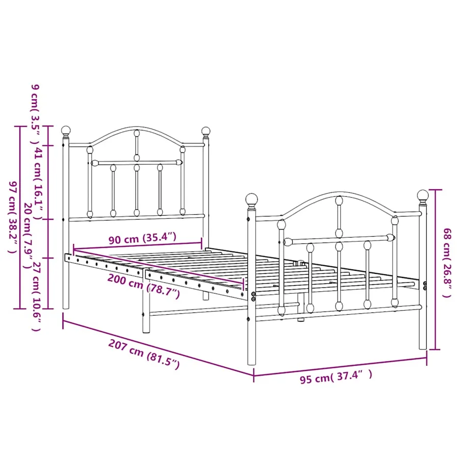 Cadre de lit métal sans matelas avec pied de lit blanc 90x200cm - 9