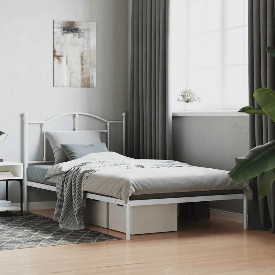 Cadre de lit métal sans matelas et tête de lit blanc 107x203 cm