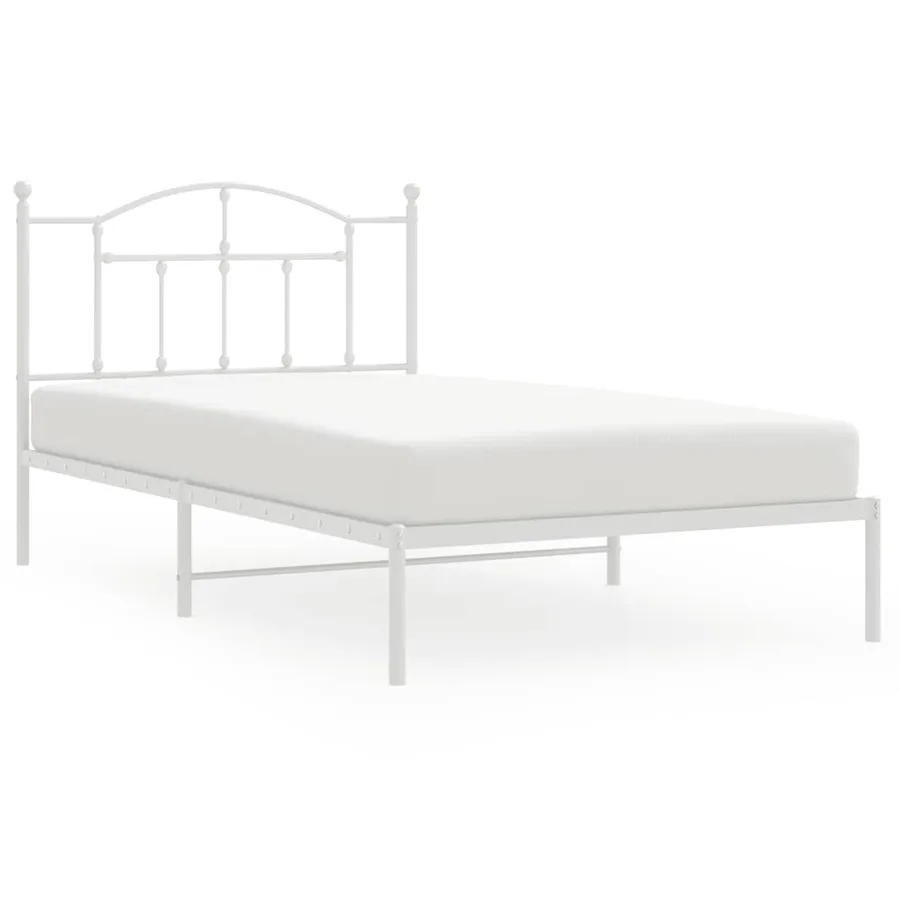 Cadre de lit métal sans matelas et tête de lit blanc 107x203 cm - 2