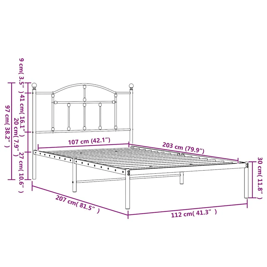 Cadre de lit métal sans matelas et tête de lit blanc 107x203 cm - 9