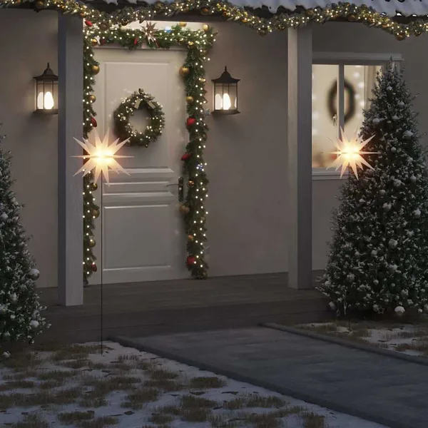 Lumières de Noël avec piquets 3 pcs LED pliable blanc 57 cm