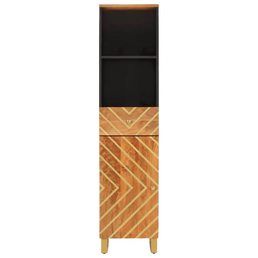 Armoire bain marron et noir 38x33,5x160 cm bois massif manguier - 4