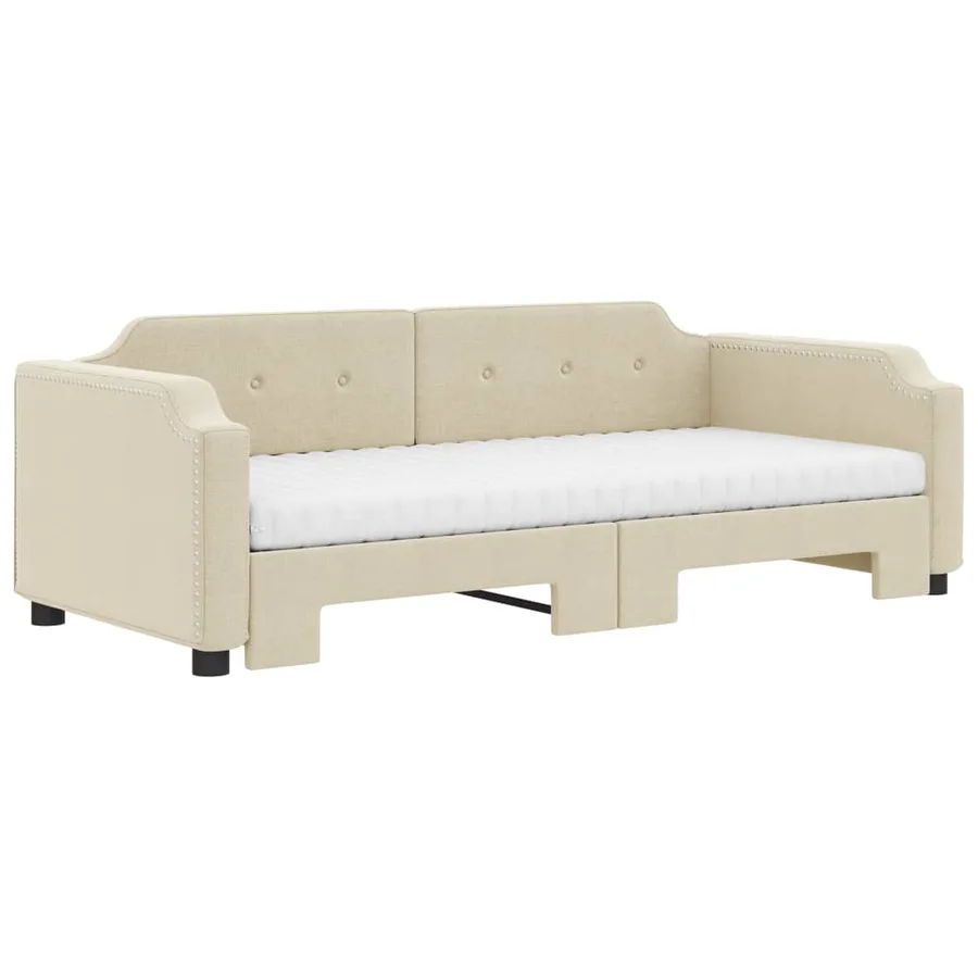 Lit de jour avec gigogne et matelas crème 90x200 cm tissu - 3