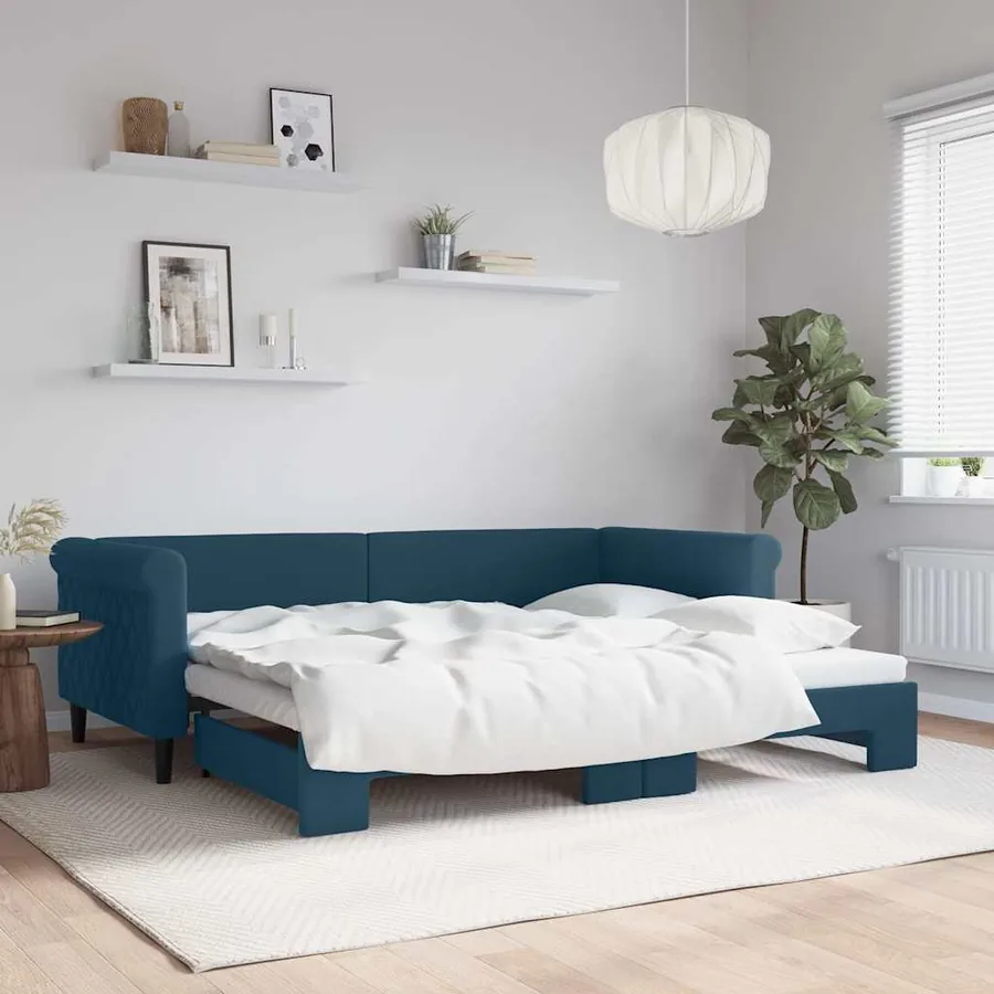 Lit de jour avec gigogne sans matelas bleu 90x200 cm