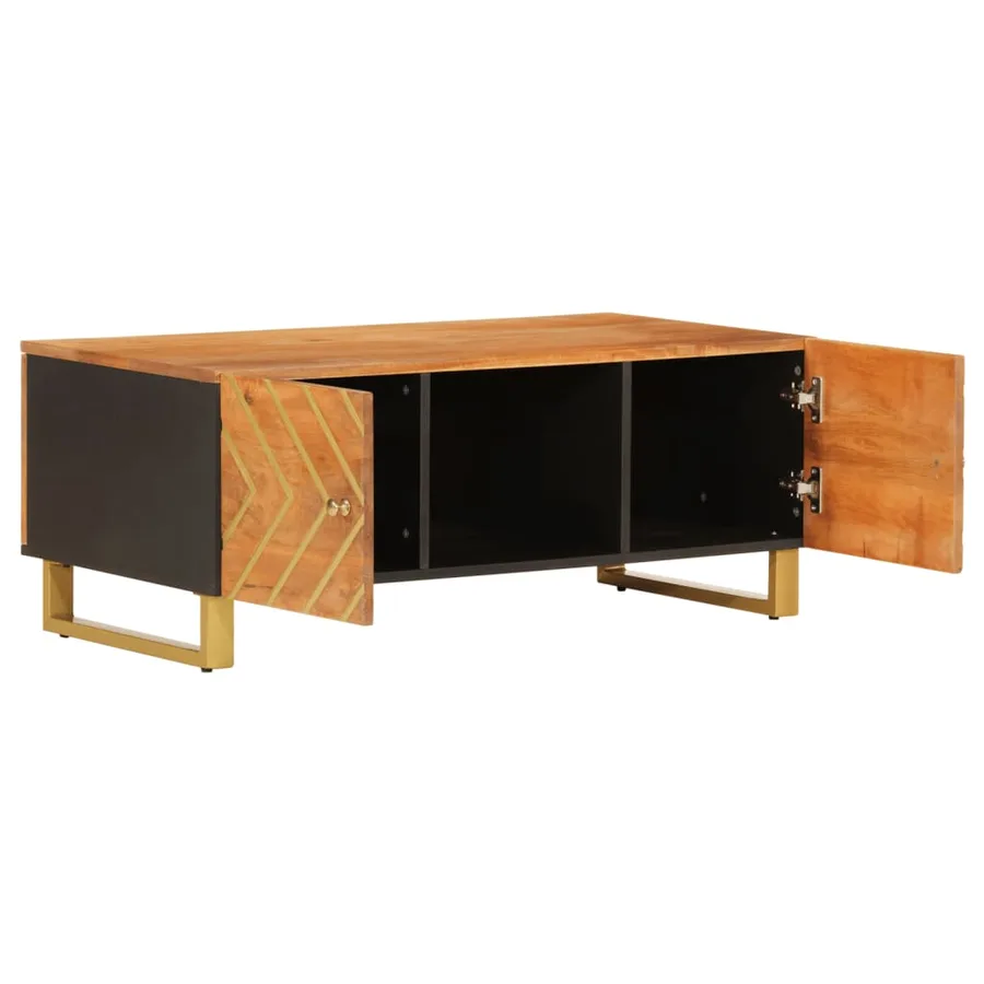 Table basse marron et noir 100x54x40 cm bois massif de manguier - 3
