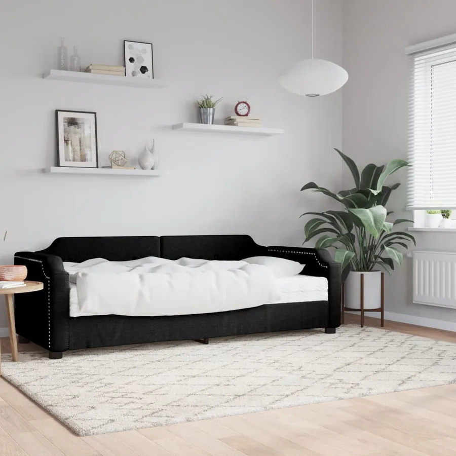 Lit de jour avec matelas noir 90x190 cm tissu