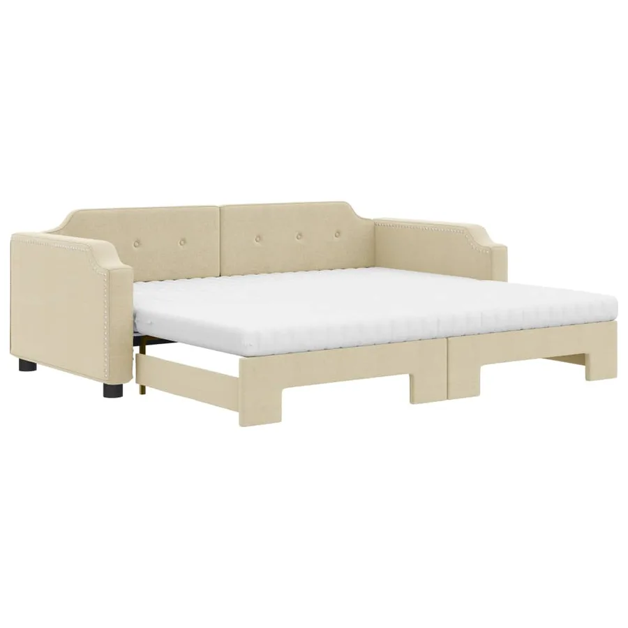 Lit de jour avec gigogne et matelas crème 100x200 cm tissu - 2
