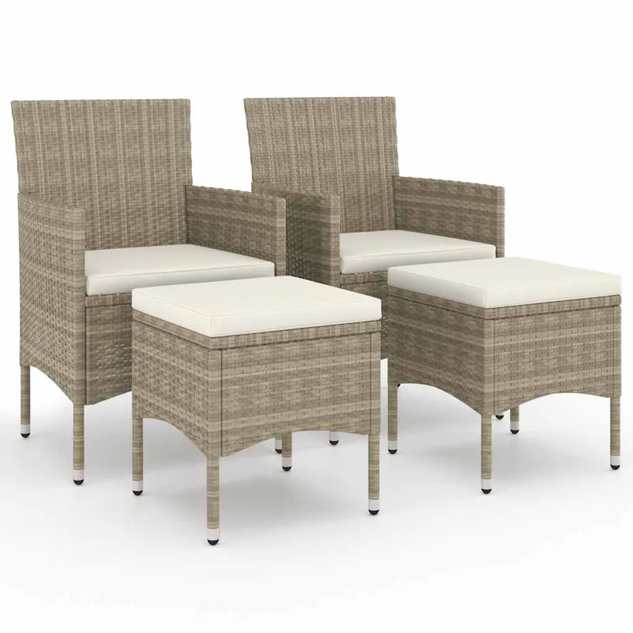 Jeu de chaise et tabouret de jardin 4 pcs Résine tressée Beige - 2