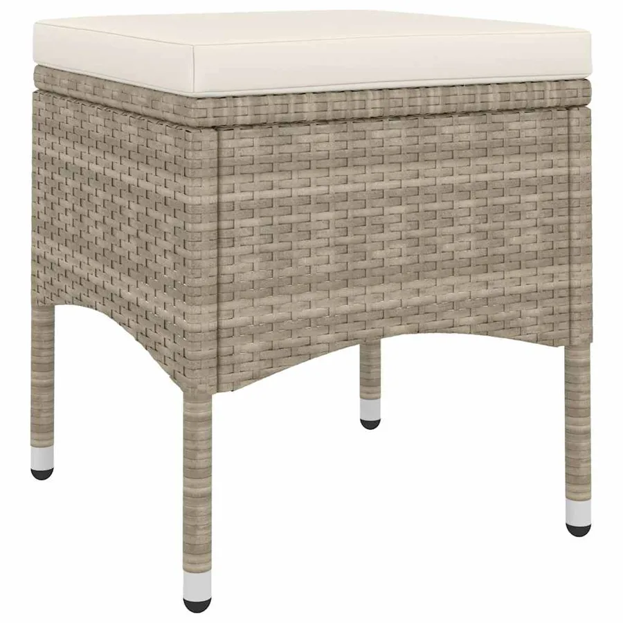 Jeu de chaise et tabouret de jardin 4 pcs Résine tressée Beige - 7