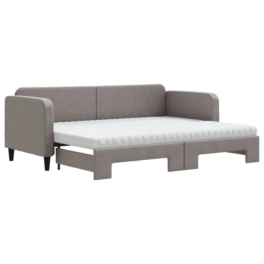 Lit de jour avec gigogne et matelas taupe 80x200 cm tissu - 2
