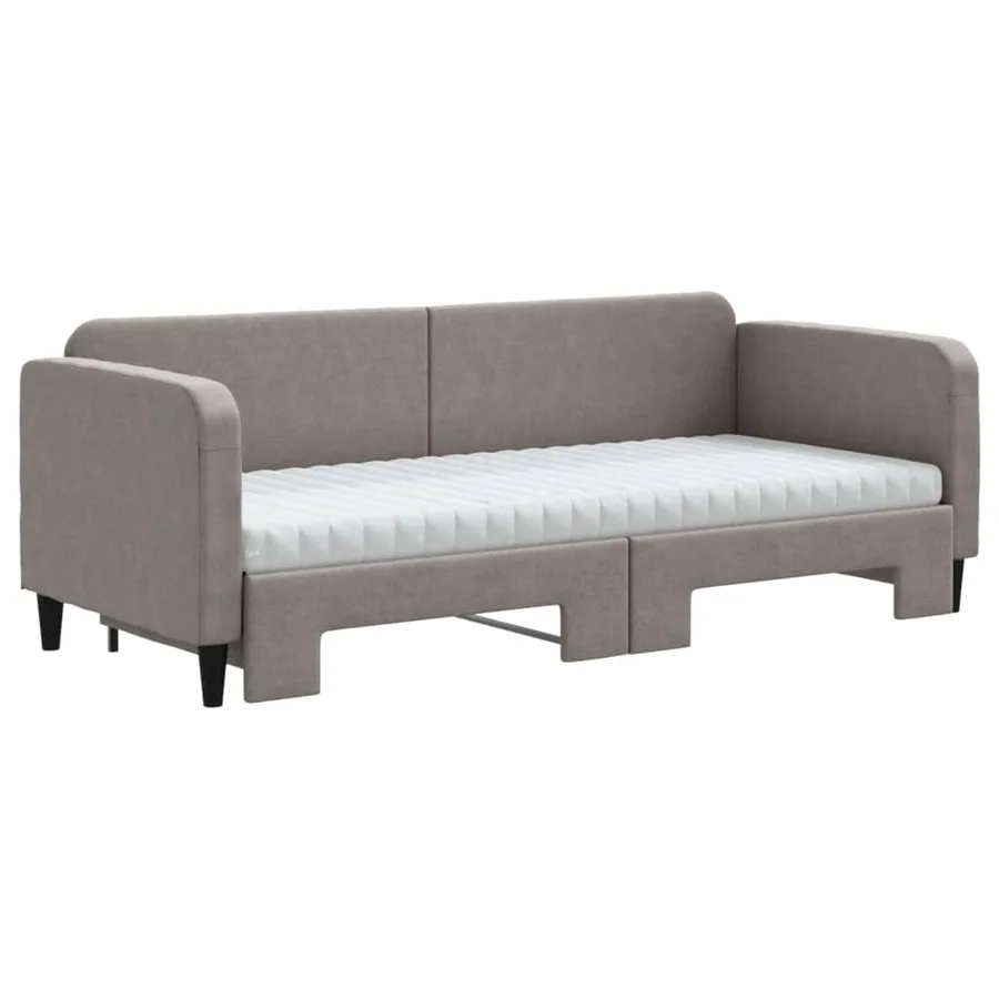 Lit de jour avec gigogne et matelas taupe 80x200 cm tissu - 3