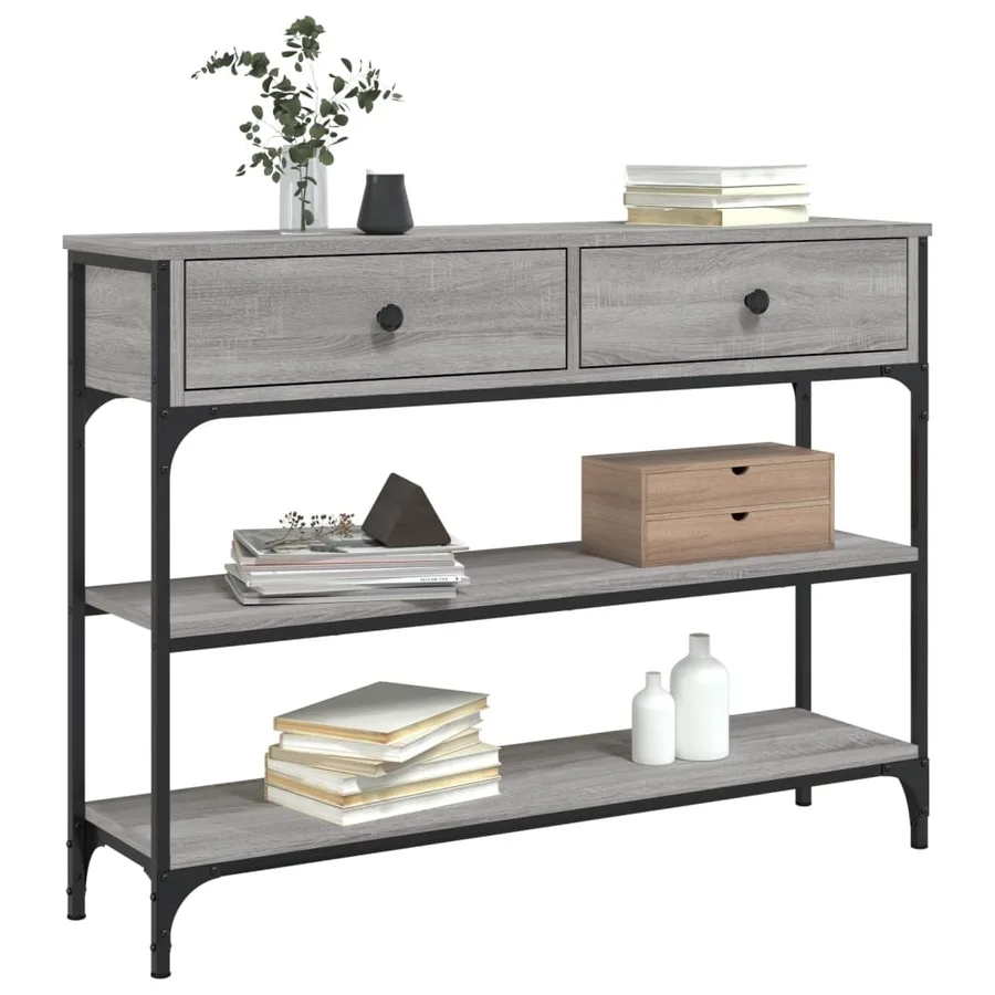 Table console sonoma gris 100x25x75 cm bois d'ingénierie - 3