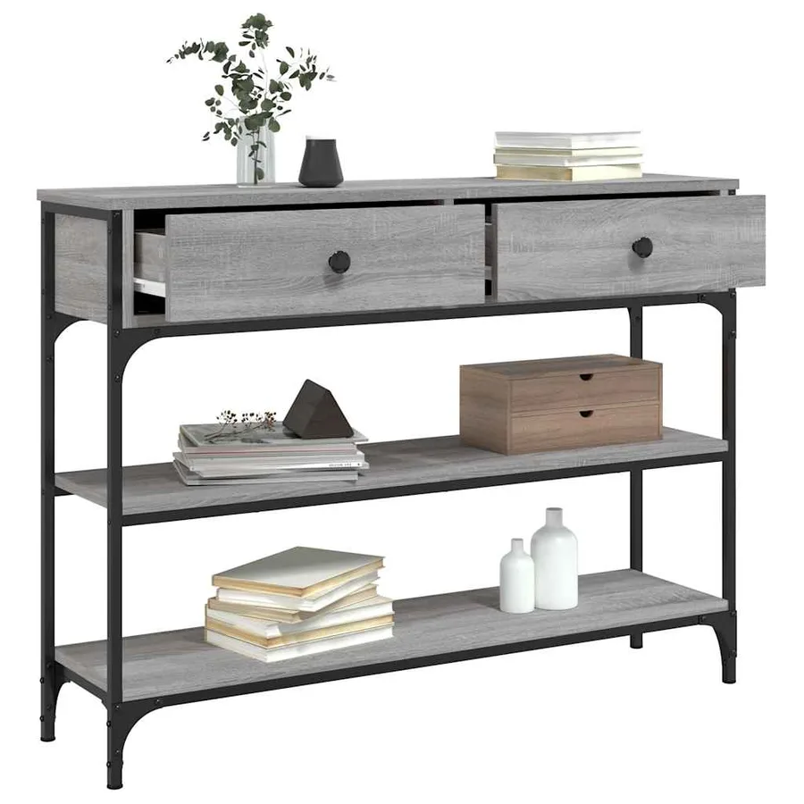 Table console sonoma gris 100x25x75 cm bois d'ingénierie - 4