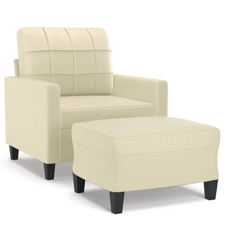 Fauteuil avec repose-pied Crème 60 cm Similicuir - 2