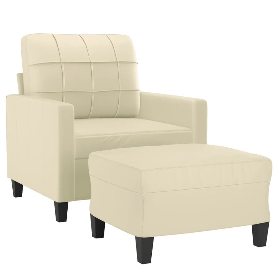 Fauteuil avec repose-pied Crème 60 cm Similicuir - 3