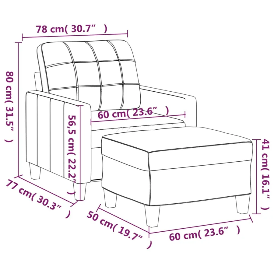 Fauteuil avec repose-pied Crème 60 cm Similicuir - 7
