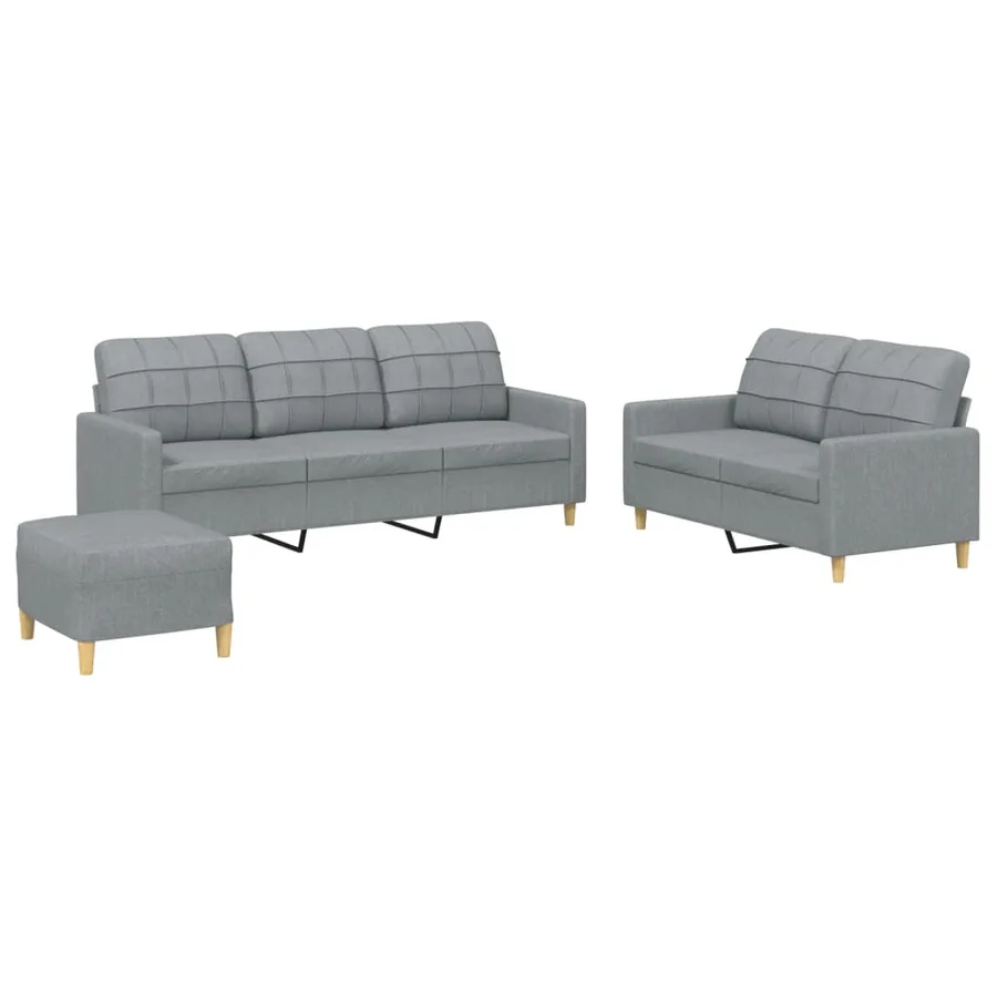 Ensemble de canapés 3 pcs avec coussins Gris clair Tissu - 2