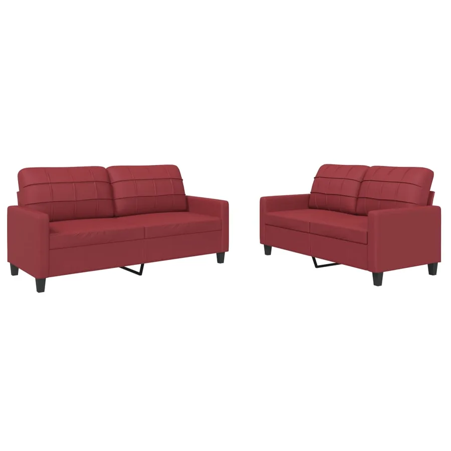 Ensemble de canapés 2 pcs et coussins Rouge bordeaux Similicuir - 2