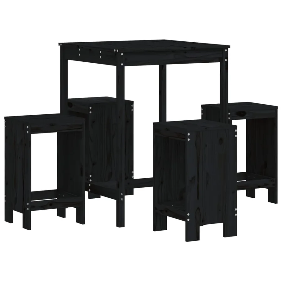 Ensemble de bar de jardin 5 pcs noir bois de pin massif - 2