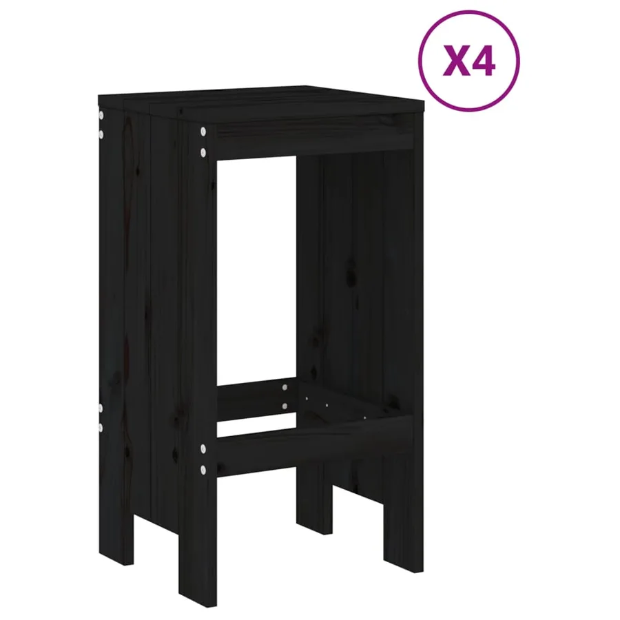 Ensemble de bar de jardin 5 pcs noir bois de pin massif - 3