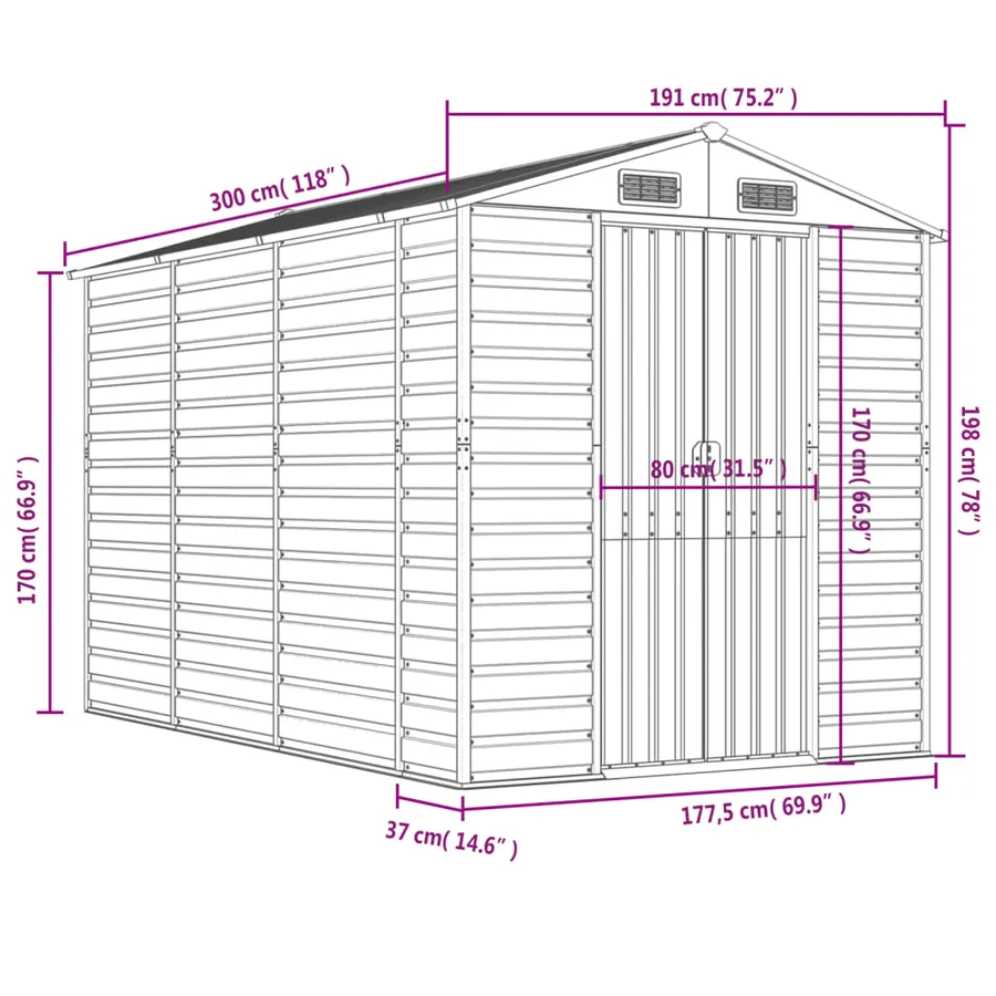Abri de jardin anthracite 191x300x198 cm acier galvanisé - 12