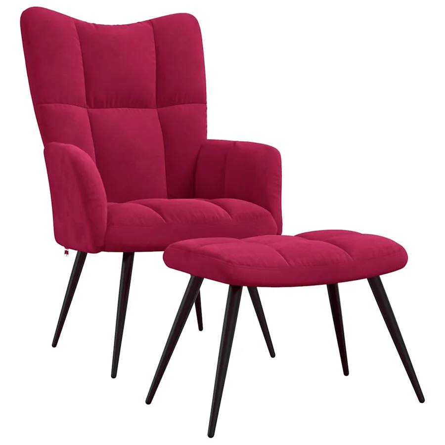 Chaise de relaxation avec tabouret Rouge bordeaux Velours - 2