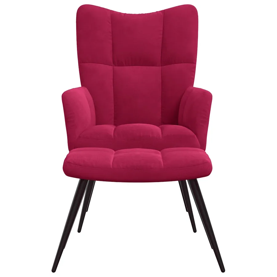 Chaise de relaxation avec tabouret Rouge bordeaux Velours - 3