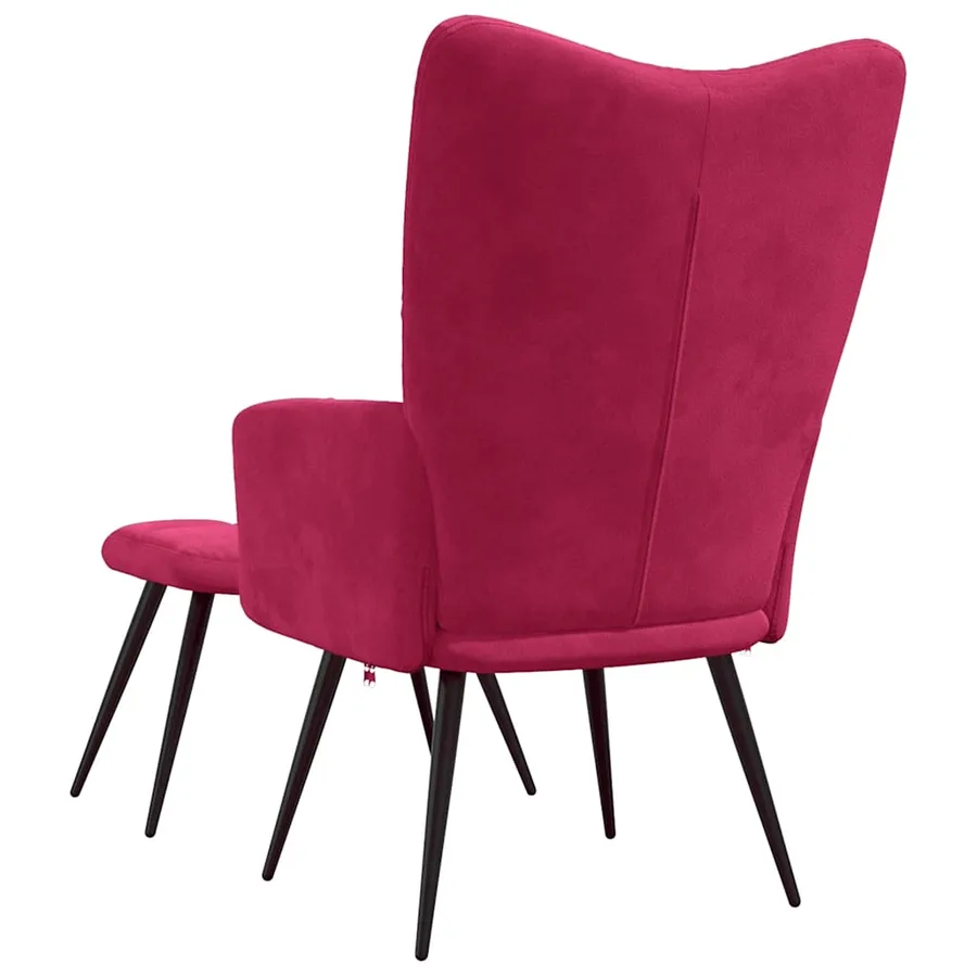 Chaise de relaxation avec tabouret Rouge bordeaux Velours - 5
