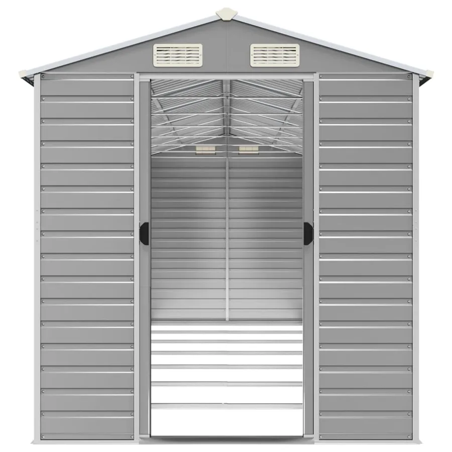 Abri de jardin gris clair 191 x 640 x 198 cm en acier galvanisé - 5