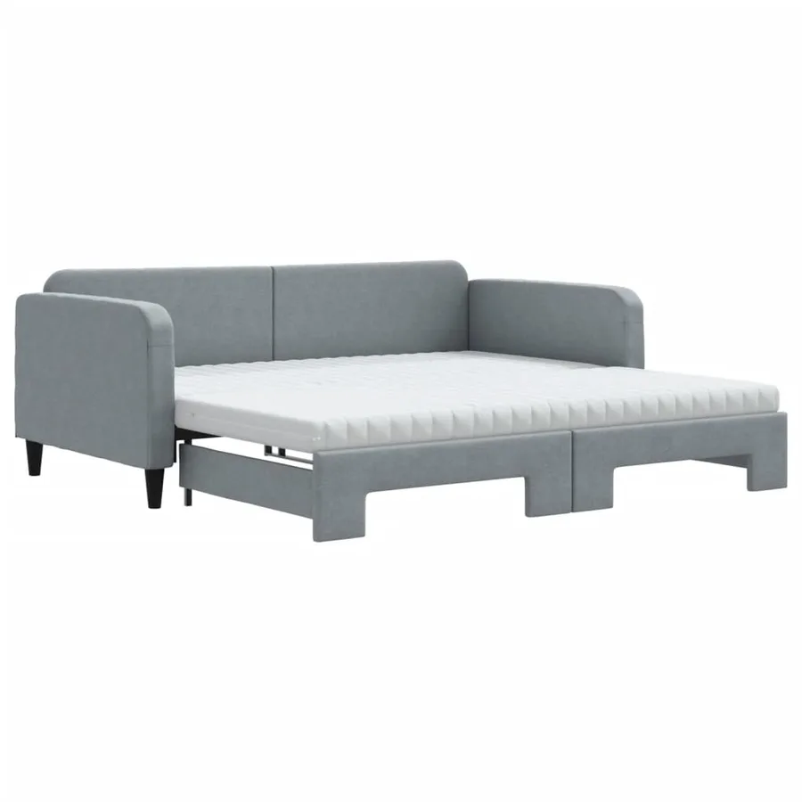 Lit de jour avec gigogne et matelas gris clair 100x200 cm tissu - 2