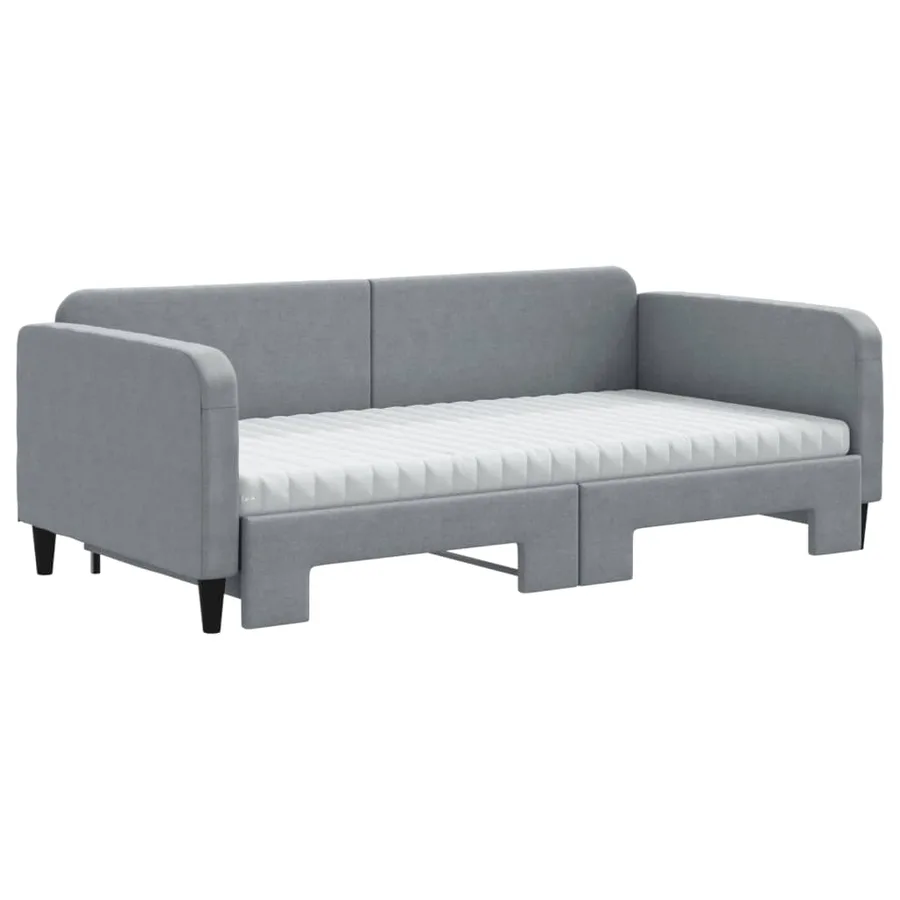 Lit de jour avec gigogne et matelas gris clair 100x200 cm tissu - 3