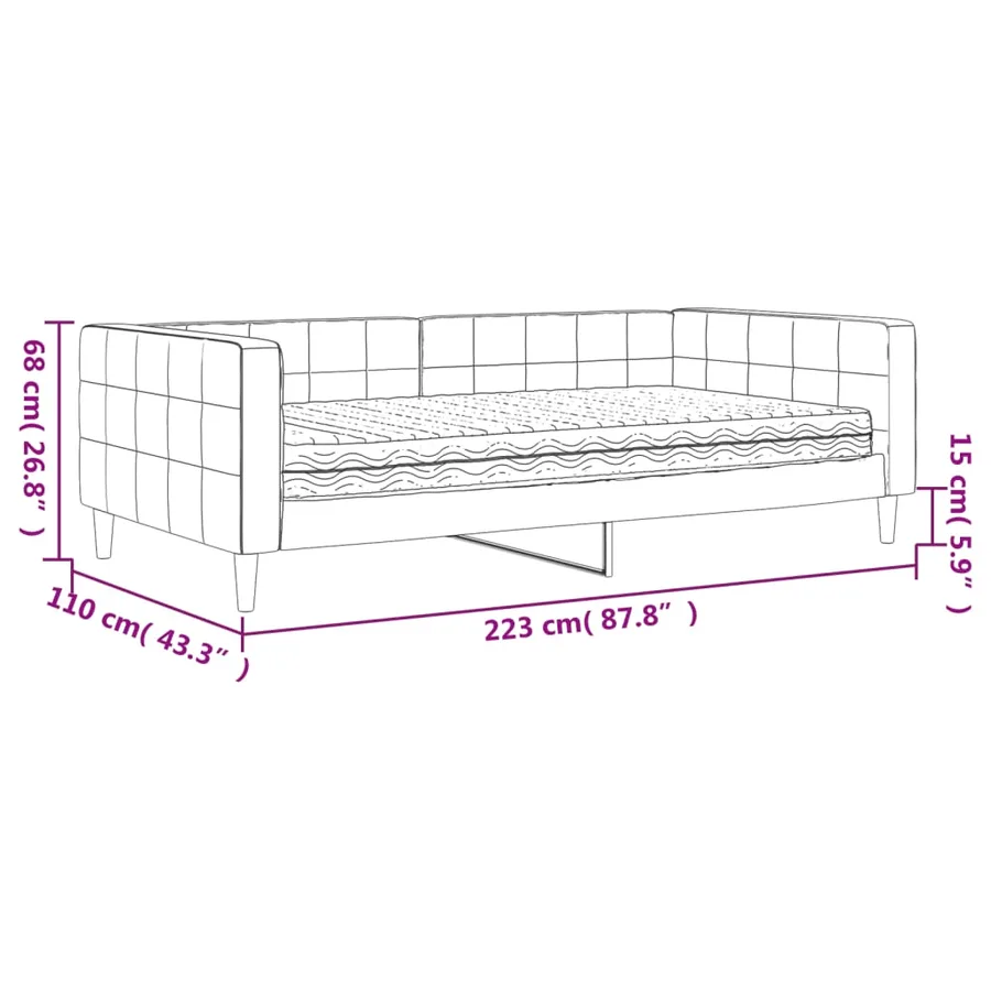 Lit de jour avec matelas noir 100x200 cm velours - 12