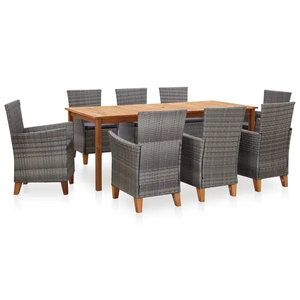 Mobilier à dîner 9 pcs résine tressée et bois d'acacia gris