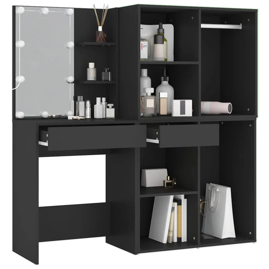 Coiffeuse à LED avec armoires noir bois d'ingénierie - 5