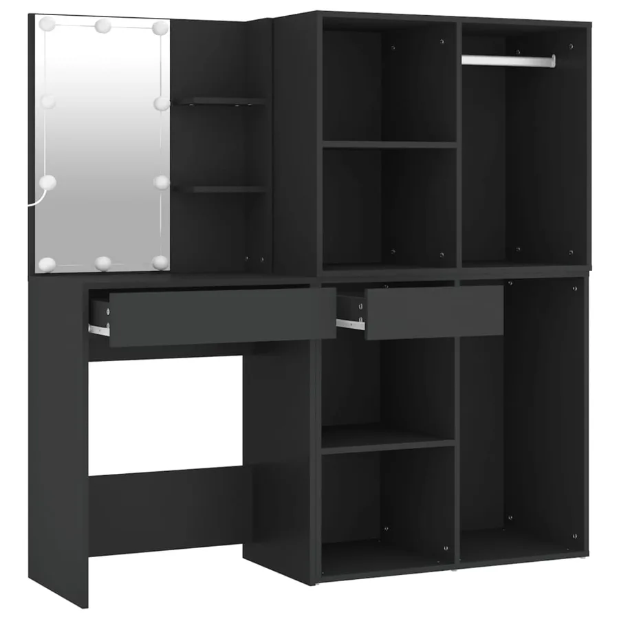 Coiffeuse à LED avec armoires noir bois d'ingénierie - 7