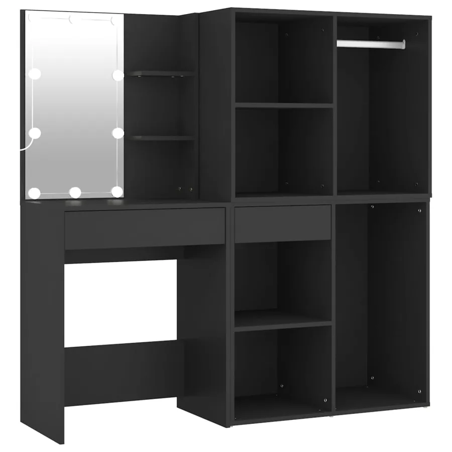 Coiffeuse à LED avec armoires noir bois d'ingénierie - 8