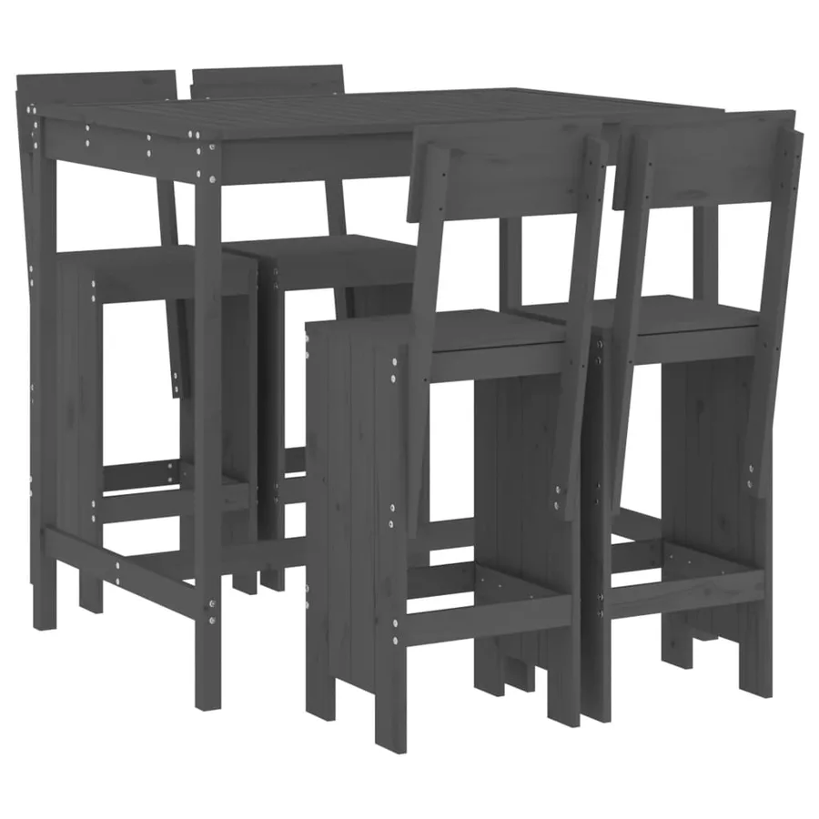 Ensemble de bar de jardin 5 pcs gris bois de pin massif - 2