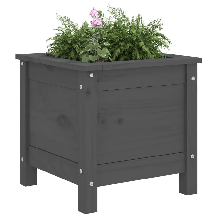 Jardinière gris 40x40x39 cm bois massif de pin - 3