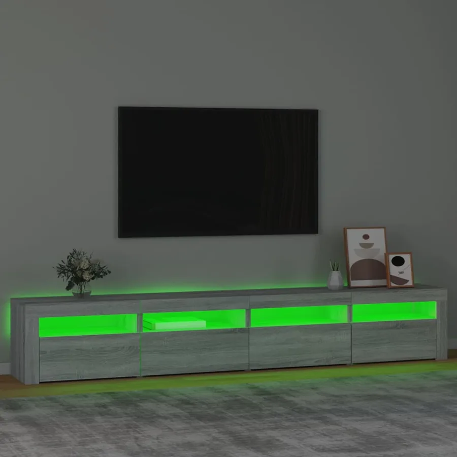 Meuble TV avec lumières LED Sonoma gris 240x35x40 cm - 4