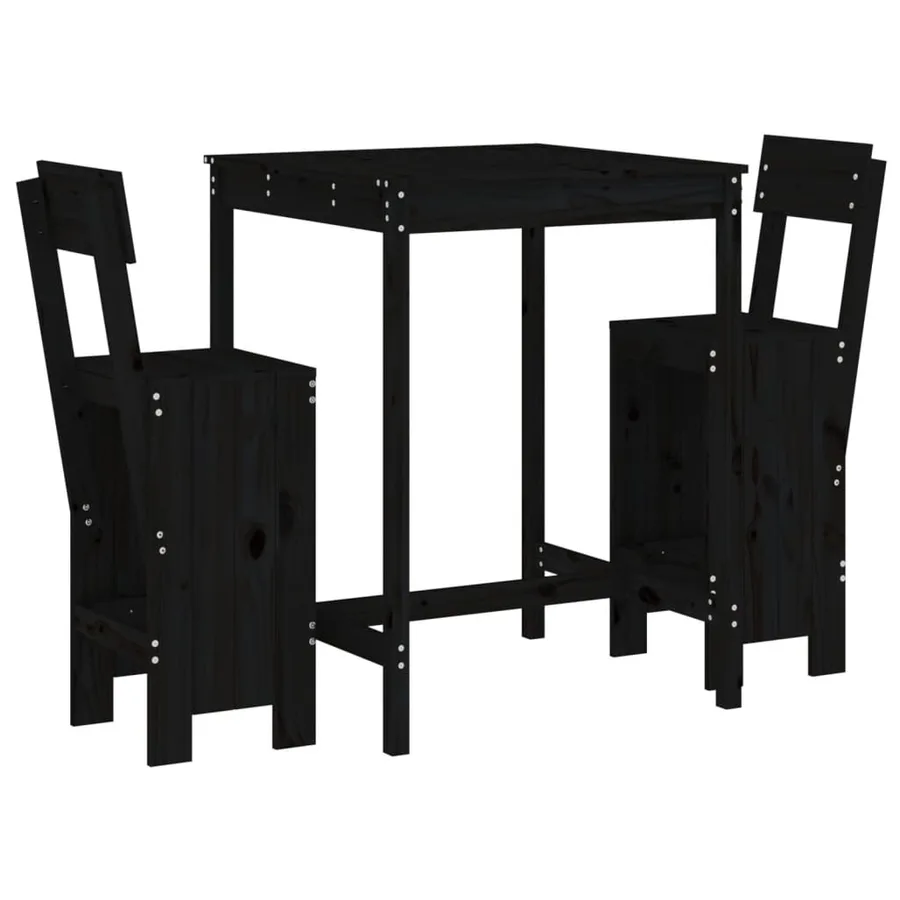 Ensemble de bar de jardin 3 pcs noir bois de pin massif - 2