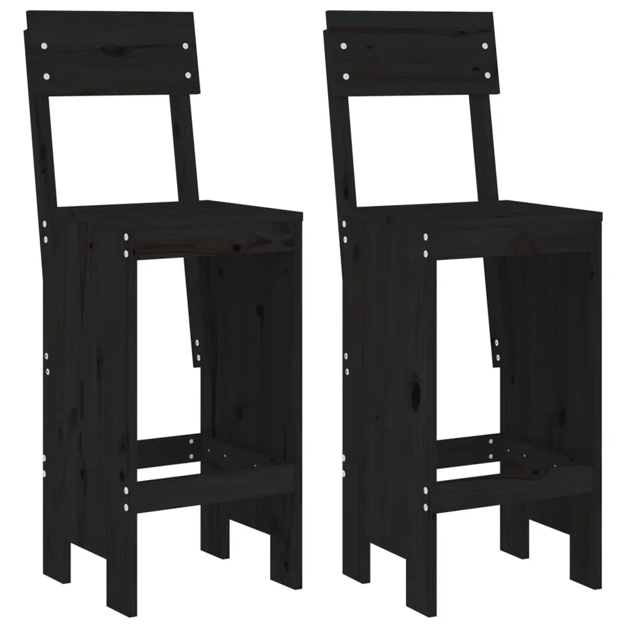 Ensemble de bar de jardin 3 pcs noir bois de pin massif - 3