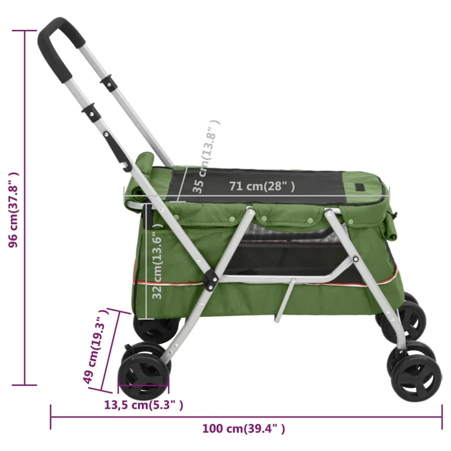 Poussette pour chien pliante Vert 100x49x96 cm Tissu de lin - 13