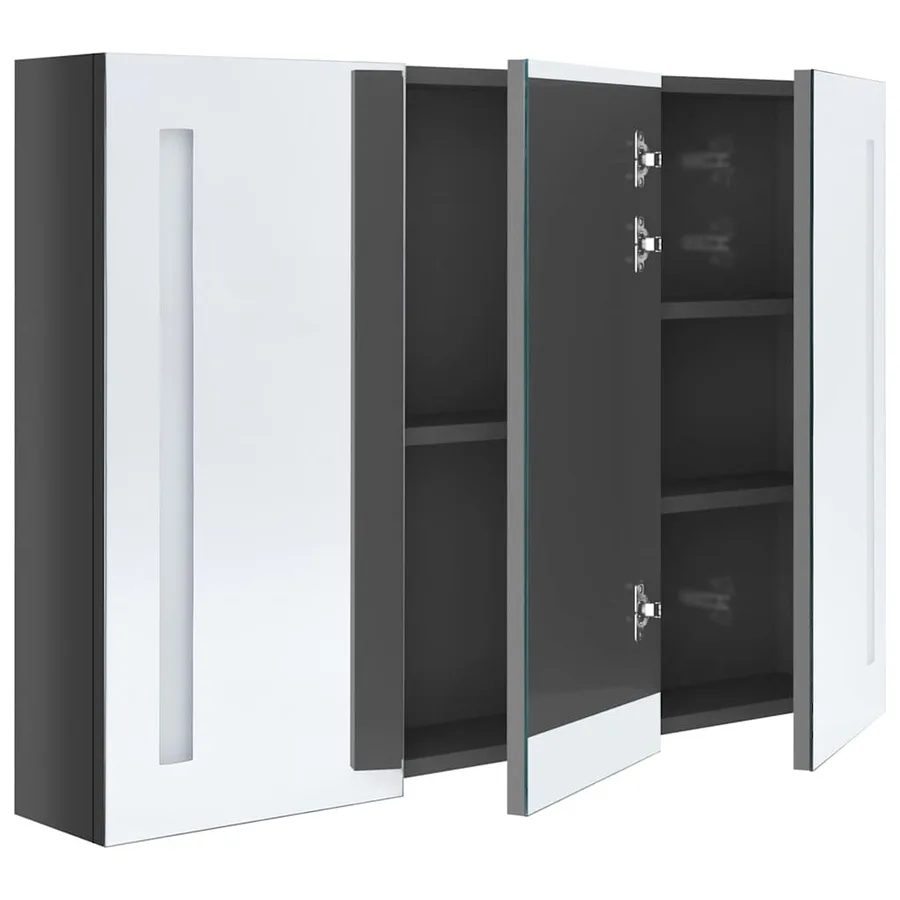 Armoire de salle de bain à miroir LED 89x14x62 cm Gris brillant - 4