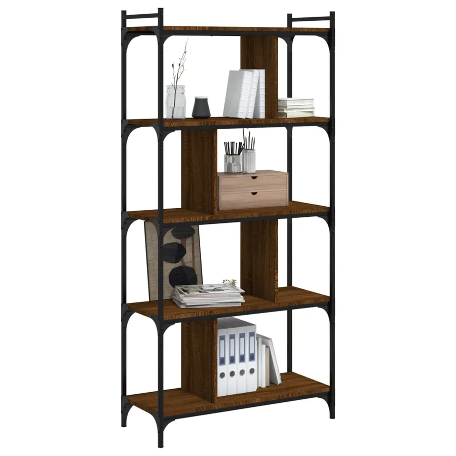 Bibliothèque 5 niveaux chêne brun 76x32x158cm bois d'ingénierie - 6